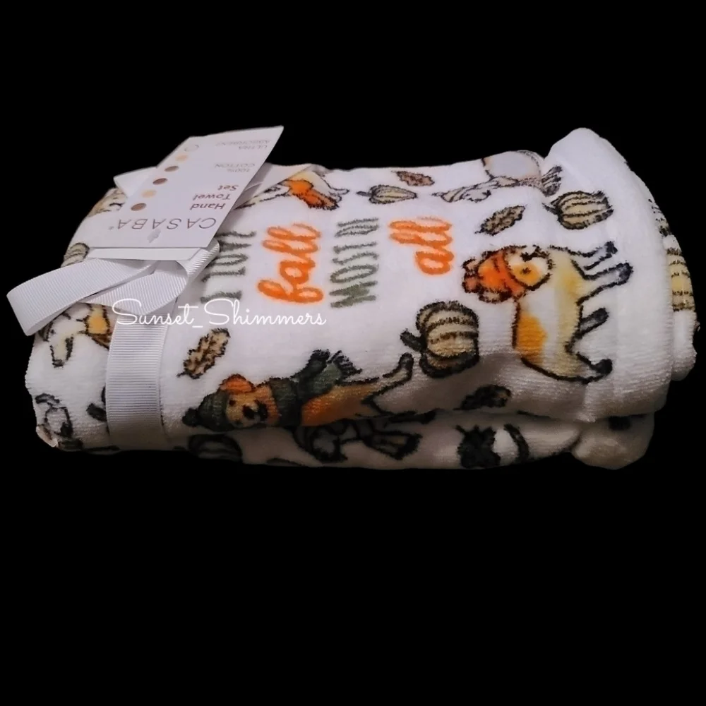 2PC Halloween Fall CORGI DACHSHUND BULLDOG RETRIEVER Pumkin Leaf Hand Towels New